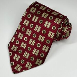 Superba Lord & Taylor Italian Silk Men's Necktie Jacquard Geometric Red Gold USA